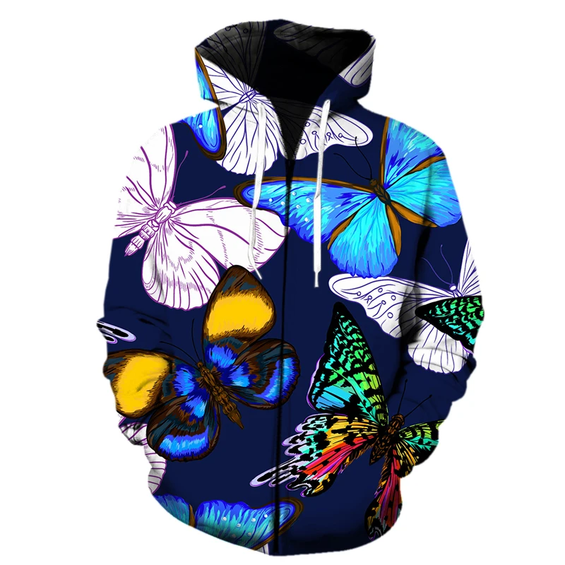 

Men Women Children Sweatshirts zipper Hoodies Cartoon butterfly pattern 3D Print Streetwear Boy Girl Kids Pullover Long Sleeve