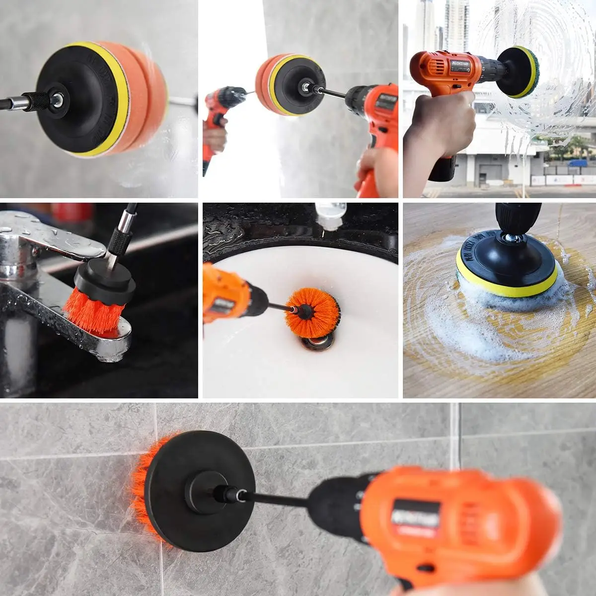 12 Piece Electric Rotary Cleaning Brush Sets Compatible Fast Drilling Machine Cordless Attachment Power for Cleaning Kitchen Car