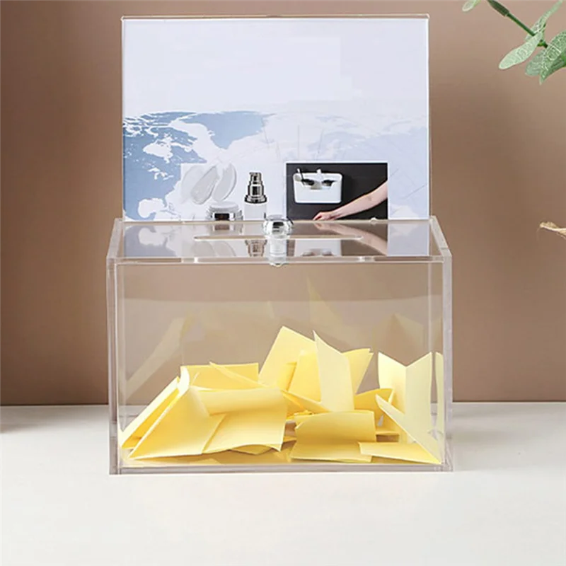 【Superdeals】Transparente Spendenbox mit Schloss, Sparsammelbox, Stammzettelbox, Vorschlagbox