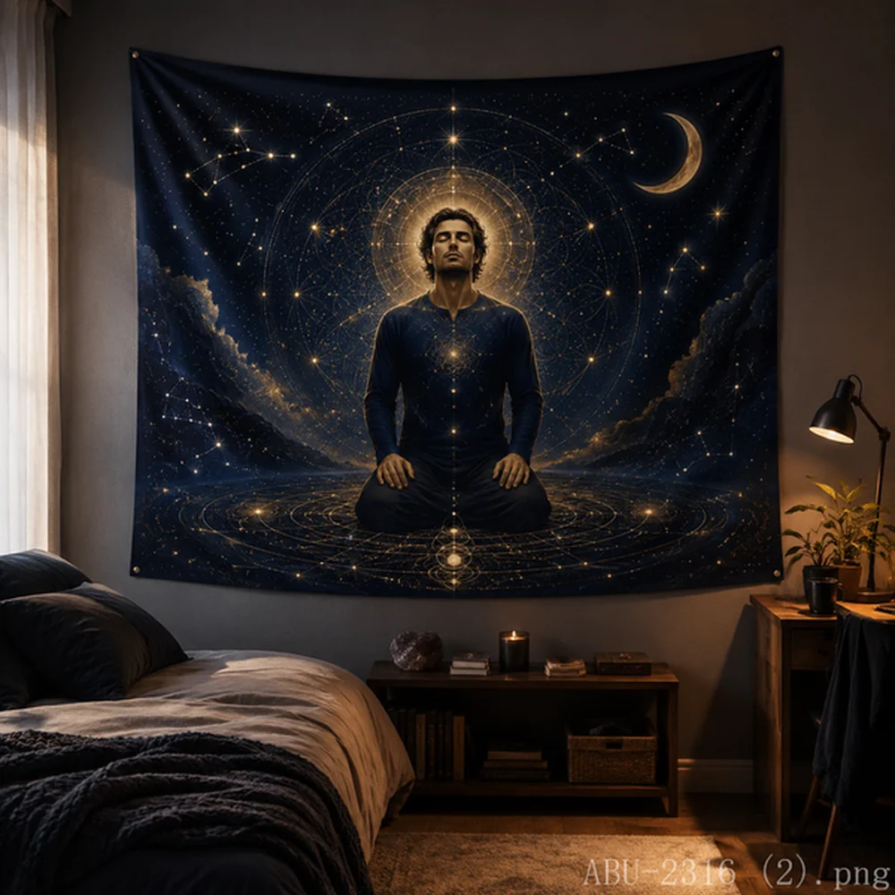 VIKAMA Trippy Cosmic DJ Tapestry Neon Lights Planets Wall Hanging Trendy Bedroom Living Room Art