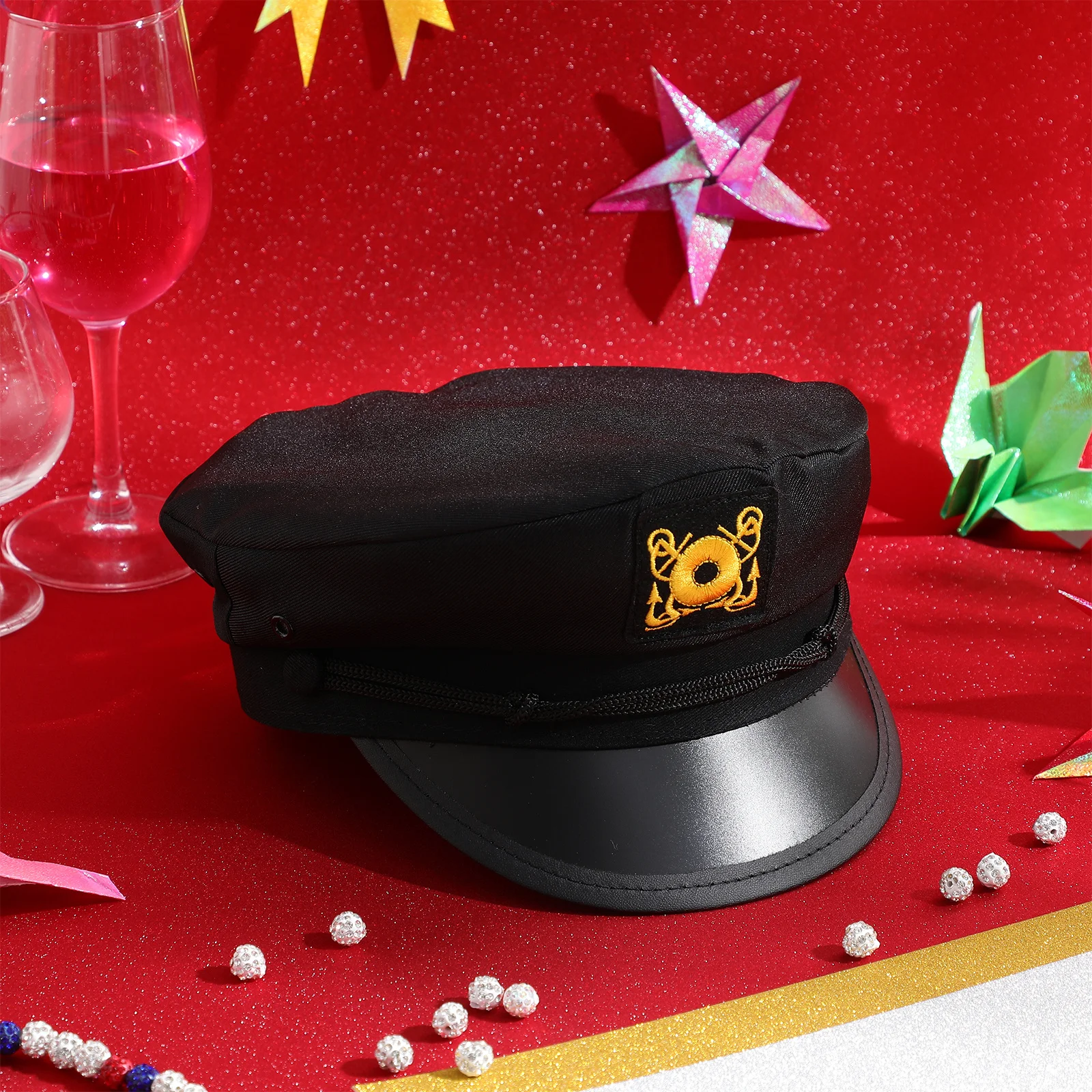 

Black Polyester Captain Hat Durable Curved Brim Sun Protection Outdoor Boating Sailing Casual Costume Captain Hat