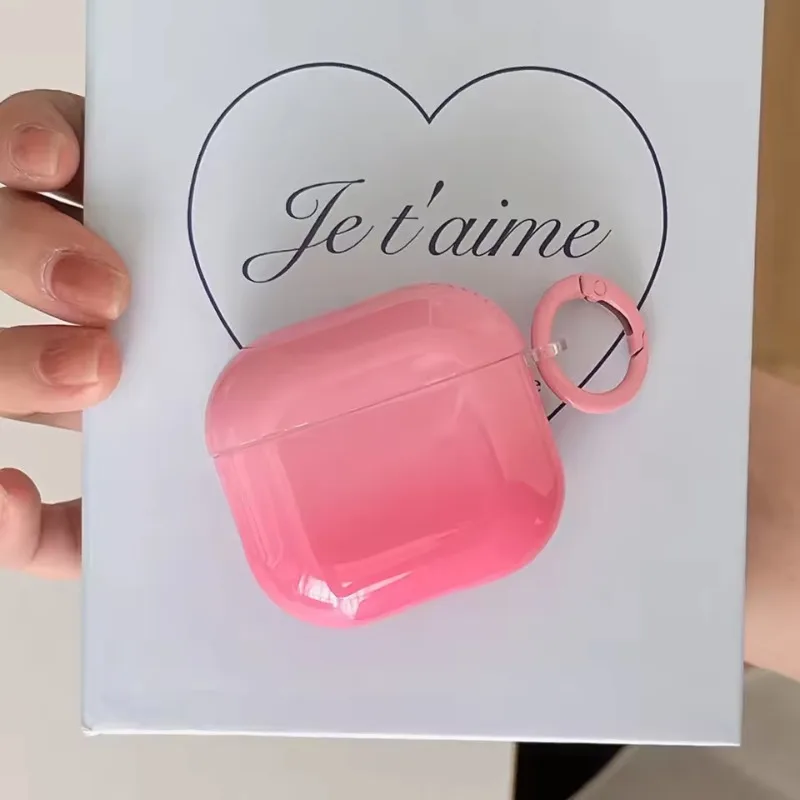 

Gradient Pink Earphone Case For AirPods Pro 2 Earphone Cover For Airpods 4 1 2 3 Wireless Bluetooth Protection Cases with Hook