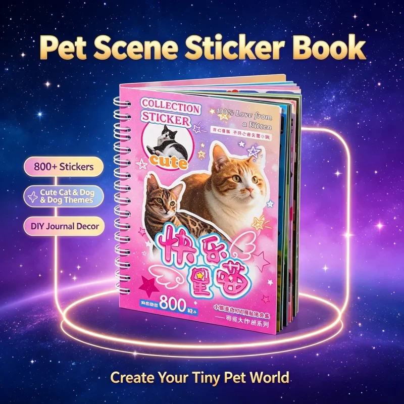 Spiral Die-Cut Sticker Book Cute Cat Dog Stickers, Kawaii Animal Sticker Album for Journal Scrapbook Guka Card DIY Decoration