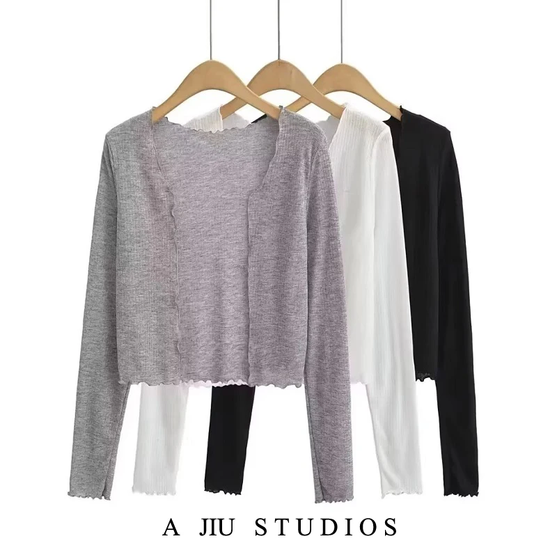 

Летний тонкий солнцезащитный длинный вязаный кардиган све, женский дышащий ребристый V-Ne ort Sle, однотонный, универсальный, воздушный...