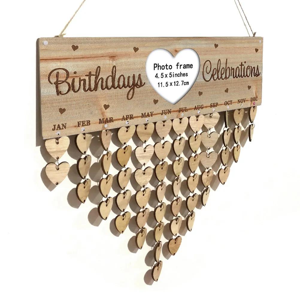 

Family Birthday Board Wooden Wall Calendar with Engraved Discs No Tools Assembly Design Ideal for Dorm Room Office