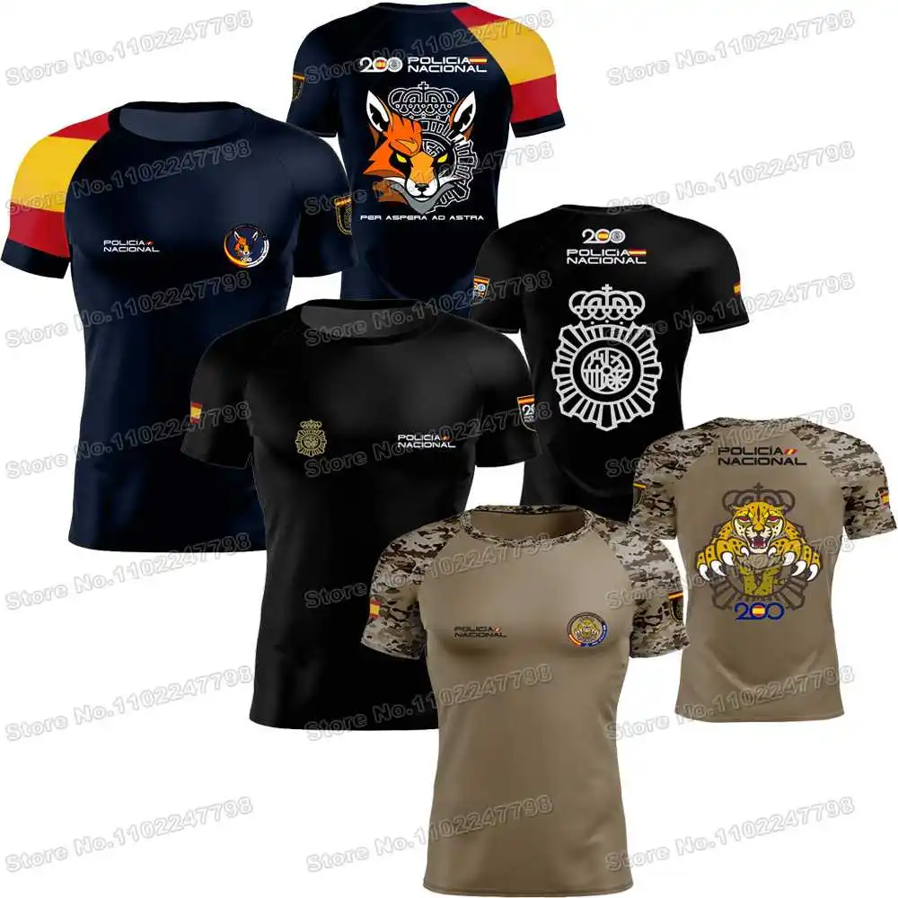 2024 Spanish National Police 200 Years Centenary T Shirt Men Outdoor Training Tech Shirts Fitness Jersey Tops GYM MMA Clothing