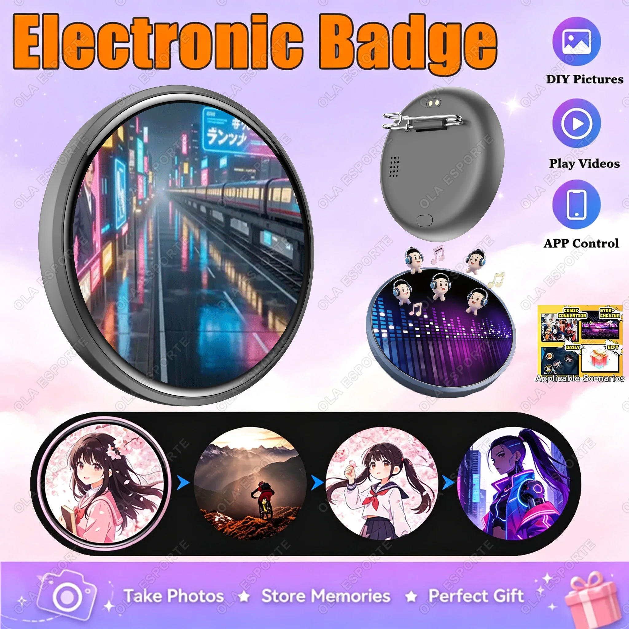 2026 Anime E-Badge HD Screen Smart Dynamic Badge Pin Can Transfer Photos, GIFs, Animations, and Videos for Otaku Fans Gifts M3