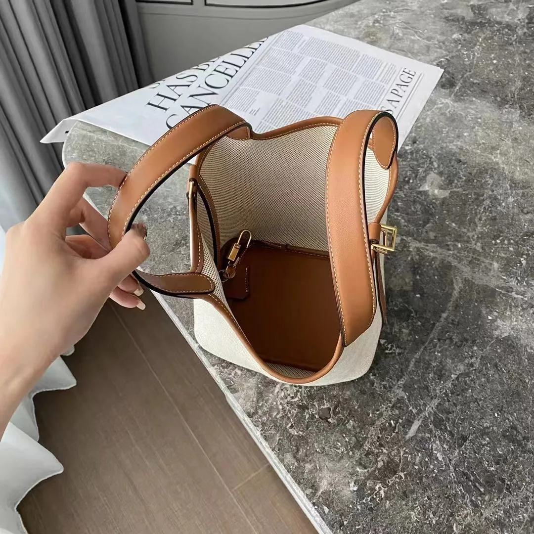 Classic Bucket Bag Women One Shoulder Bag Lady Cross Bag with String Bucket Bag