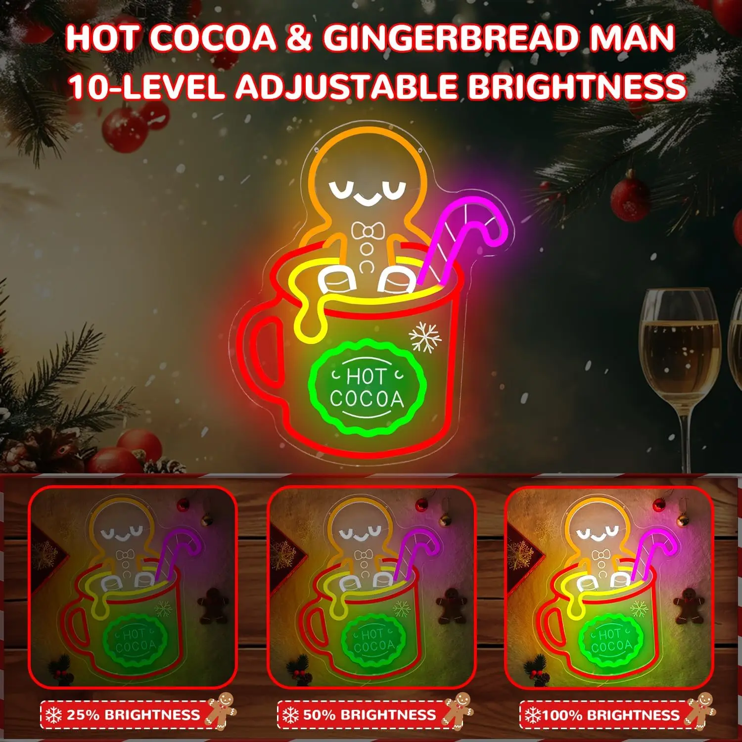  Gingerbread Man LED Neon Sign Christmas Neon Light Winter Holiday Decor for Bedroom Bar Cafe Xmas Party Art Decoration Gift