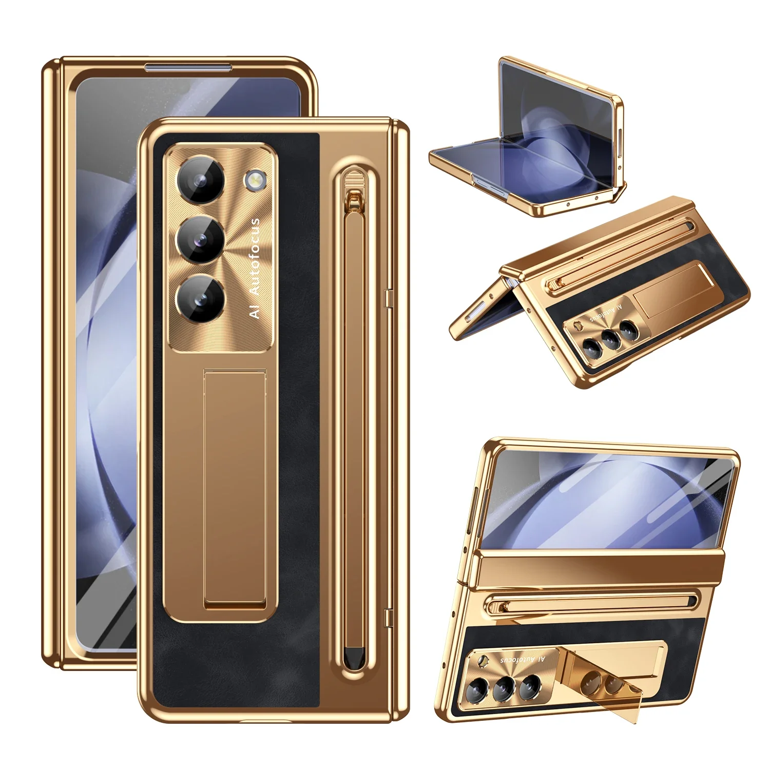 

Luxury Business Sle PU Leather Glass Film Pen Slot with Pen Phone Case for Samsung Galaxy Z Fold 7 6 5 4 Hinge Protection Cover