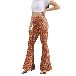VIP FASHION Hip Hop Women Flare Pants 90S Leapord Print Pants Holiday Party Trousers High Waist Tight Streetwear Fitness Workout