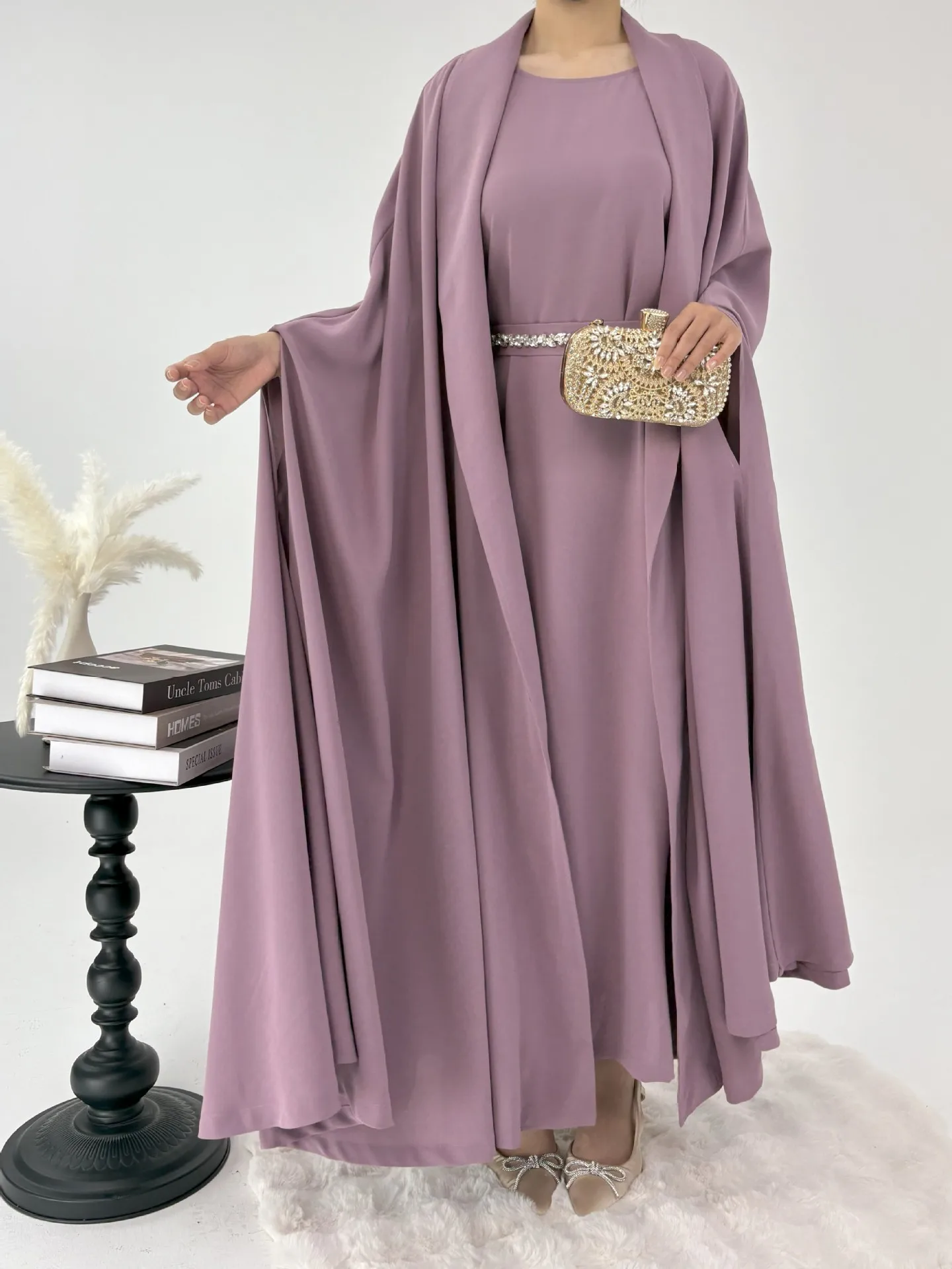 

Muslim Set Open Abaya Inner Long Dress Abaya Islamic Clothing Women Dresses Set Turkish Kaftan Jalabiya Ramadan Eid Musulmane