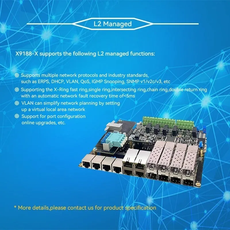 16-Port L2 Managed Electric Switch Board with GE Fiber & Copper RSTP ERPS SFP RJ45QoS SNMP Intrinsic Safety for Network Security