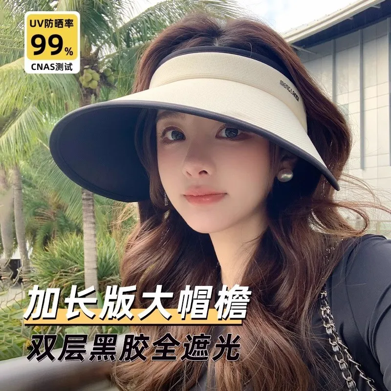 

A new style of women's UV-protective face-covering black rubber hat with large brim and an empty top