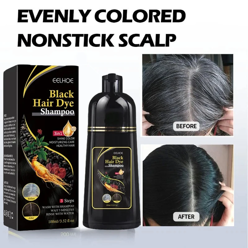 

100ml Black Hair Color Dye Hair Shampoo Cream Organic Permanent Covers White Gray Shiny Natural Ginger Essence For Women Men