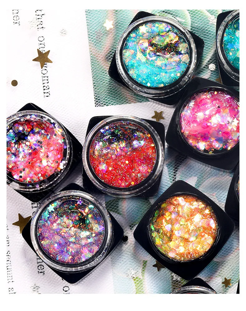 12 Kleuren/Set Zeemeermin Pailletten Body Glitter Gel Nagel Haar Lichaam Gezicht Glitter Gel Diamond Shining Music Festival Party Face Glitter *