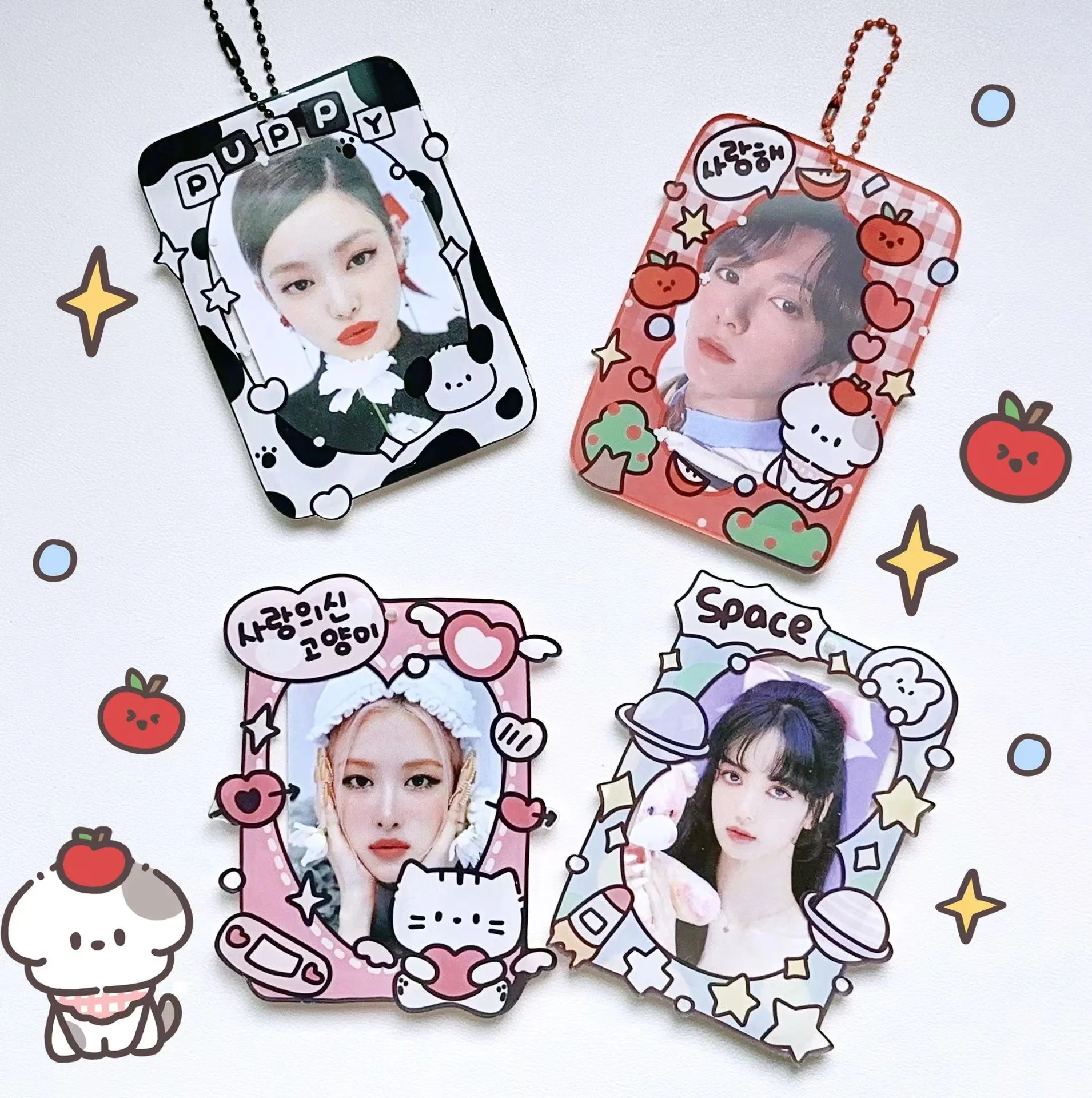 Kawaii Graffiti Cartoon dog 3 inch Kpop Photocard Holder Postcards Protective Case Desktop Photo Sleeves Decoration Bag Pendant