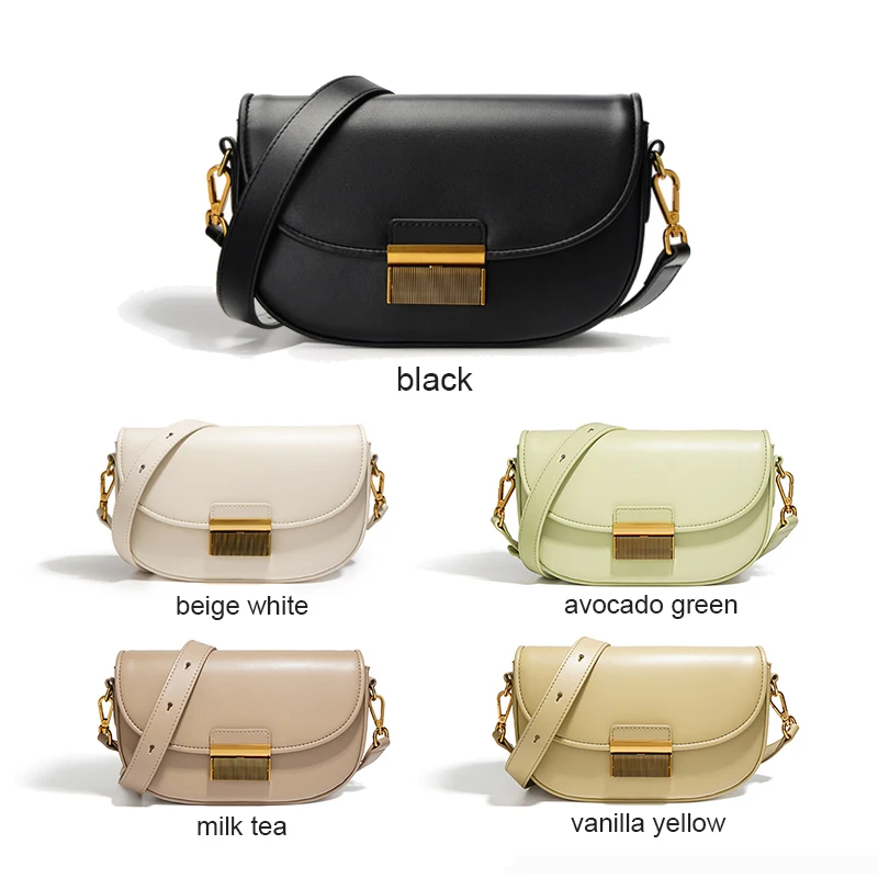 New Lady Cowhide Split Leather Saddle Bag Female Underarm Saddle Crossbody Luxury Designer Single Shoulder Crossbody For Women