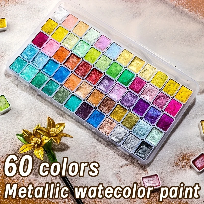 60 Colors Pearl Watercolor Pigment: Metallic Solid Paint Portable Art Kit for Painting - Perfect Holiday Gifts for Artists