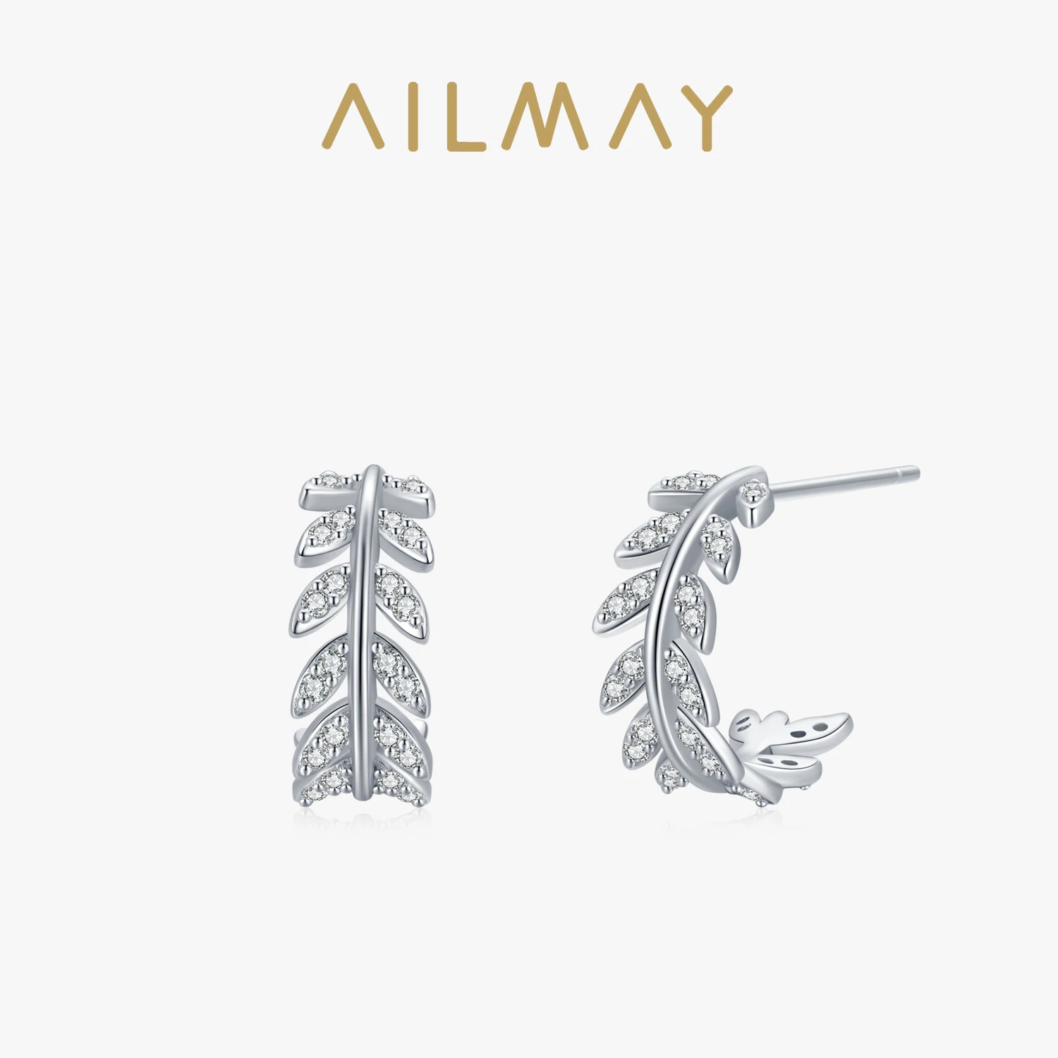 Ailmay 100% 925 Sterling Silver Fashion Dazzling Zircon Leaf Stud Earrings For Women Wedding Statement Fine Jewelry Brincos