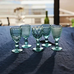 6 Pieces Pack 50ml Vintage Embossed Goblet Pressed Cheap Wholesale Shot Glass Cups Set For Wine Spirit Soju Alcohol 1 Lot