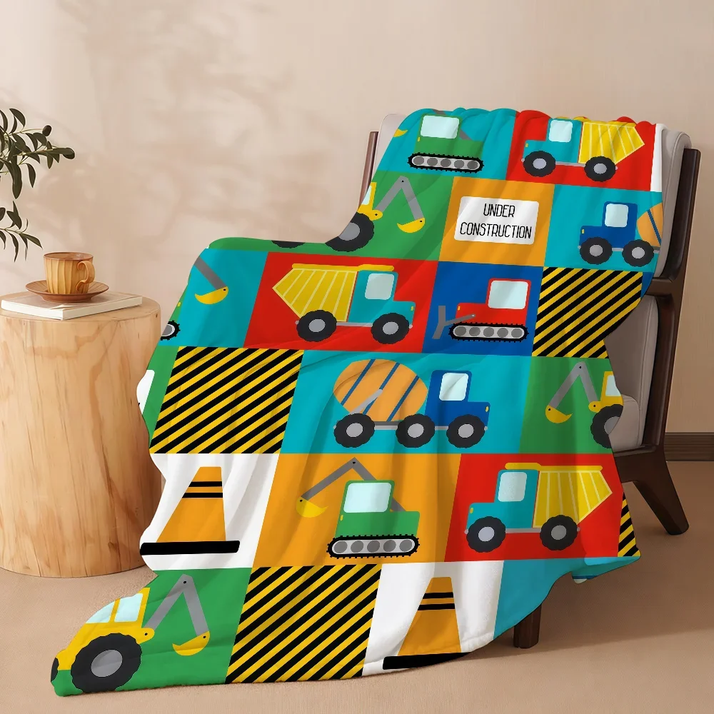 Cartoon E-Excavator Boys and Girls Blanket Soft Warm And Thick Perfect For Bedroom Living Room Bed Sofa Camping Picnic Office