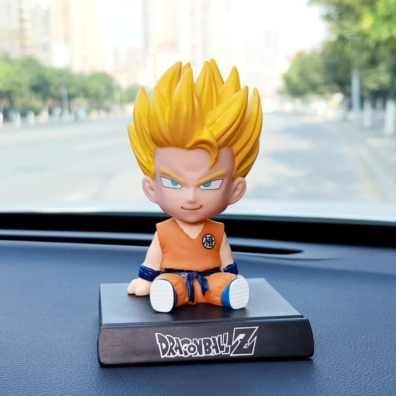 Dragon ball z bonecas suporte de telefone anime figura son goku kuririn balançando a cabeça bonecas ornamentos carro acessórios crianças brinquedos