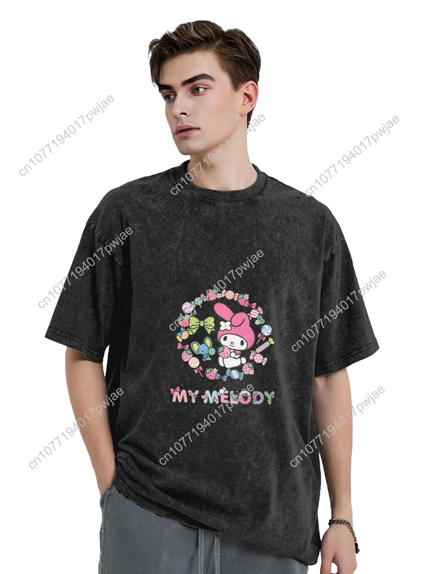 

Sanrio My Melody Vintage Washed T-Shirt - Oversized Relaxed Fit Distressed Soft, Cute Pink Bow & My Melody Cosplay T-Shirt