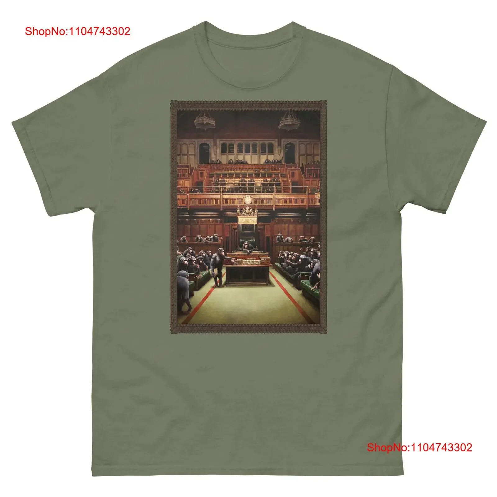 Diseño de camiseta del Parlamento de los monos de Banksy, gráfico lavado vintage, ropa cómoda de diseñador de moda, Top para uso diario