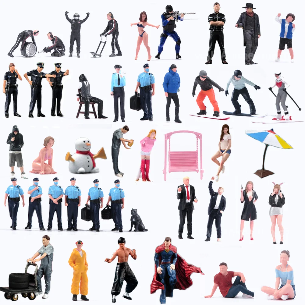 5/50 pçs caixa cega aleatória pintado miniaturas 1/64 1/87 reparador sexy beleza policial figuras da família boneca modelo cena brinquedos