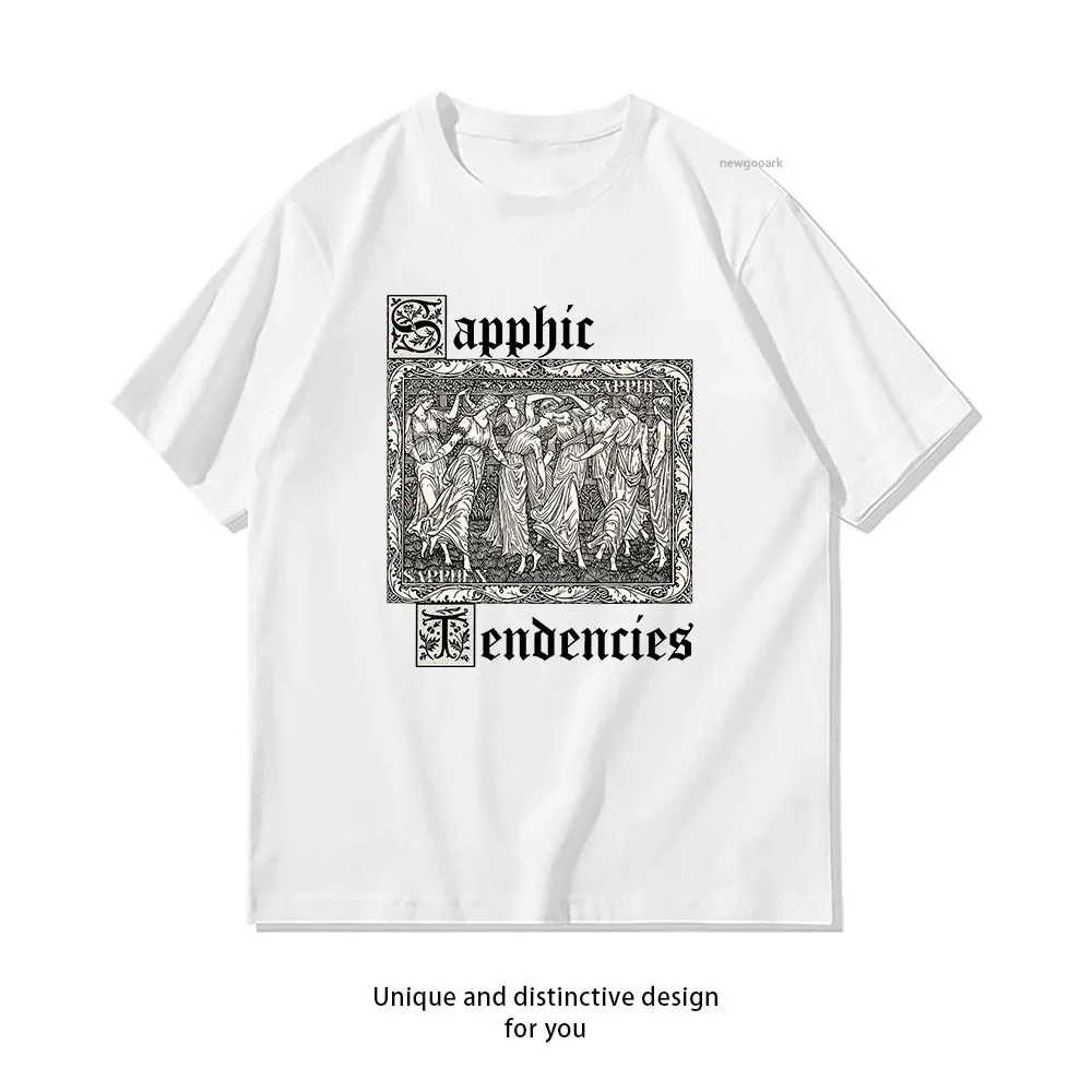 Sapphic Tendencies Medieval Art WLW Pride Shirt Woman Man Summer Cotton Graphic T Shirts O-neck Breathable Tops Tee couple