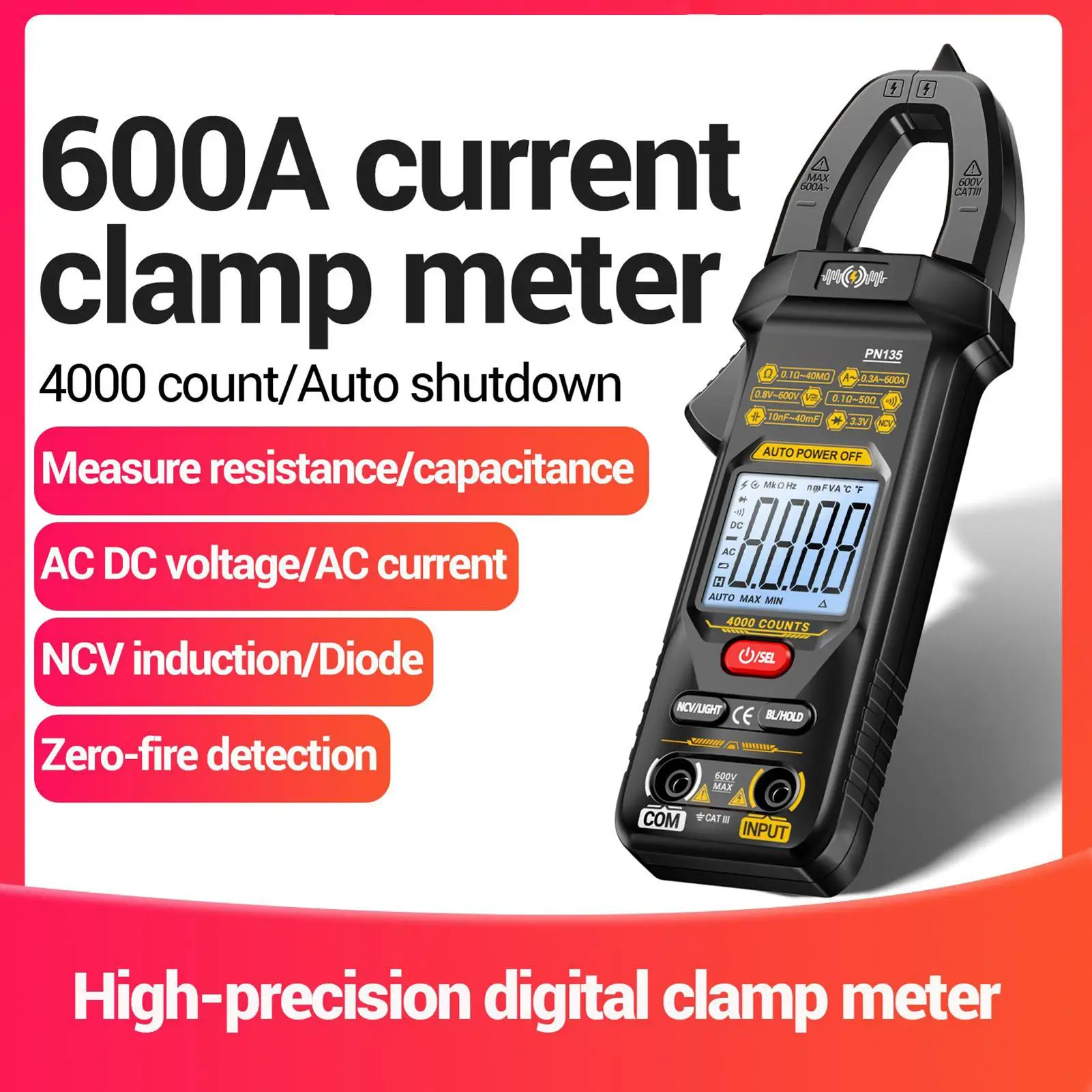 

4000 Counts Contactless DC Tester Smart Digital Display Clamp Meter for Electrician Workshop Garage Digital Clamp Meter