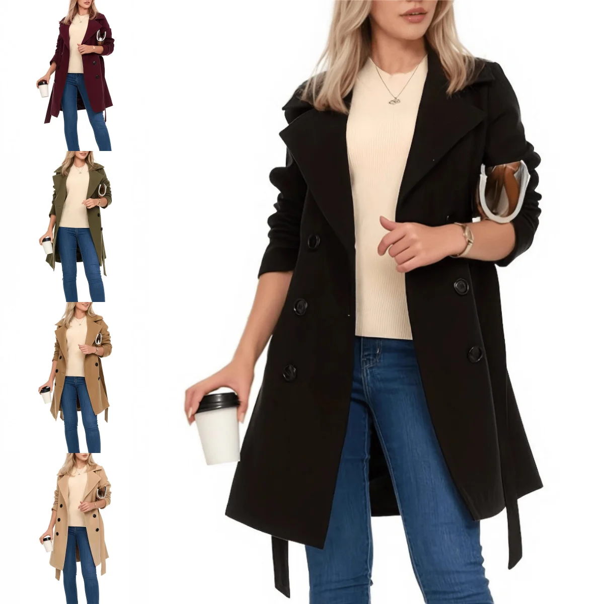

Women's Casual Woolen Coat Fashion Long Trench Coat Trendy Windbreaker Elegant Female Double Breasted Wool Blends Outerwear