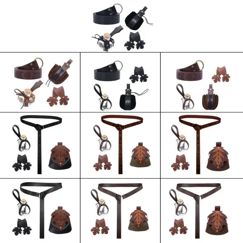 652F 1 Set PU Leather Belt Potion Bottle Mug Holder Skirt Hikes Medieval Costume Set Halloween Accessories