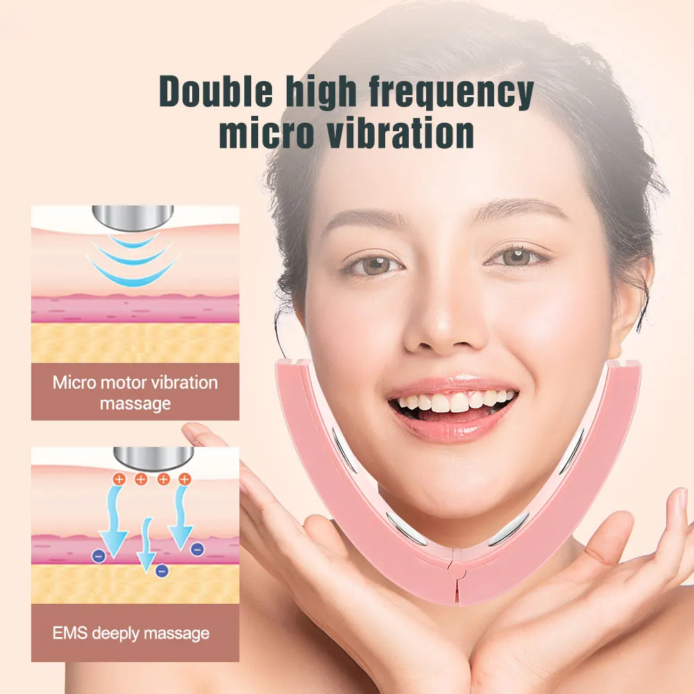 EMS เครื่องนวดหน้าอุปกรณ์ความงามความร้อนการสั่นสะเทือนยกกระชับไฟฟ้า V Face Instrument Double Chin ลดการบีบอัดร้อน