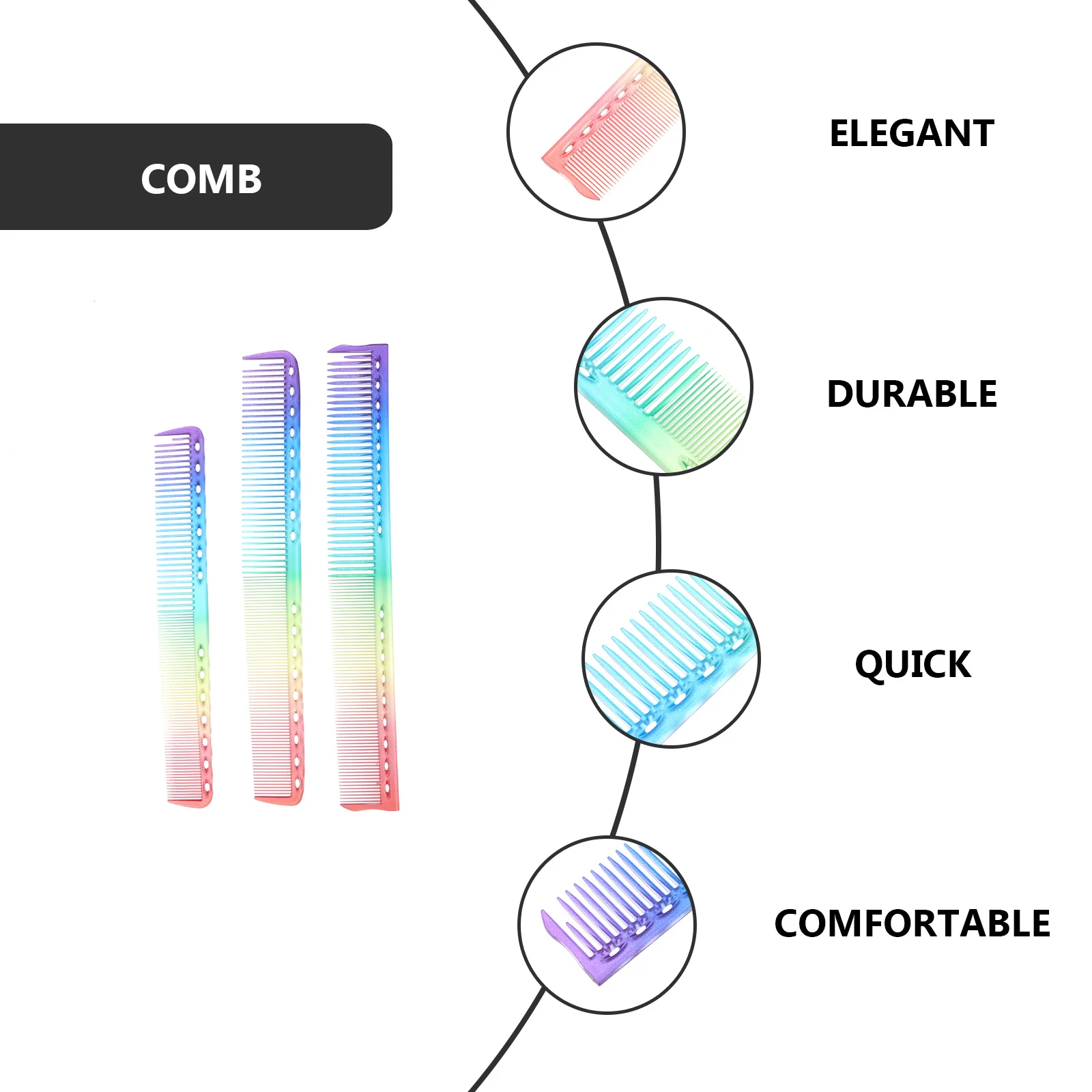 3Pcs Colorful Hair Cutting Combs Professional Grade Styling Tools Rounded Teeth Damage Salon Use All Hair Types