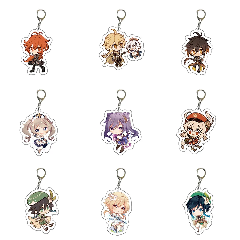 Impact Keychains Xiao Venti Kaeya Paimon Klee Diluc Zhongli Keqing Qiqi Acrylic Pendant Chibi Accessories Gift Jewelry