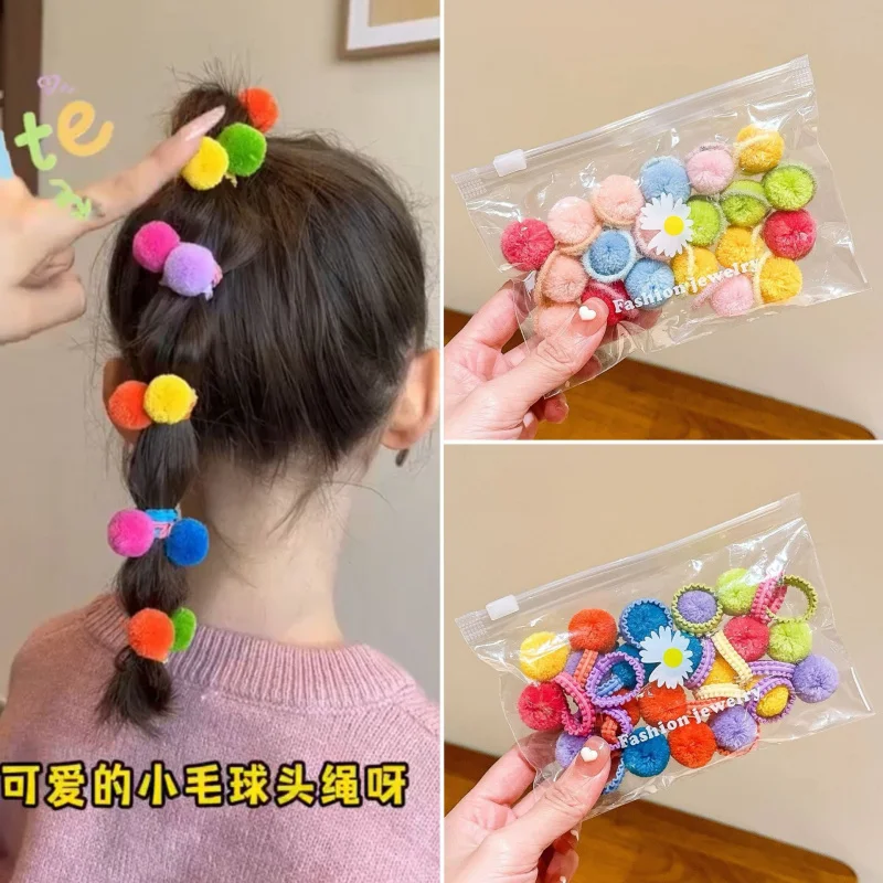 

20-Piece Autumn/Winter Collection of Fluffy Ball Lace Hair Bands, Gentle Hair Accessories for Children