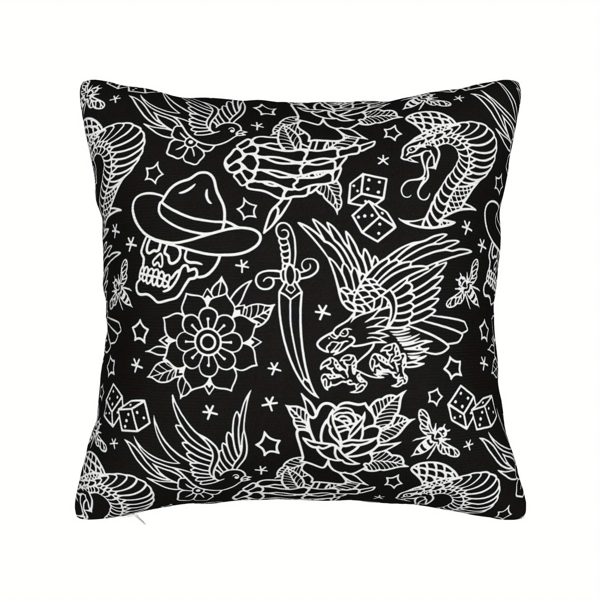 Double Sided American Traditional Tattoo Design Decorative Throw Pillow Case Vintage Artistic Cushion Cover for Sofa Home