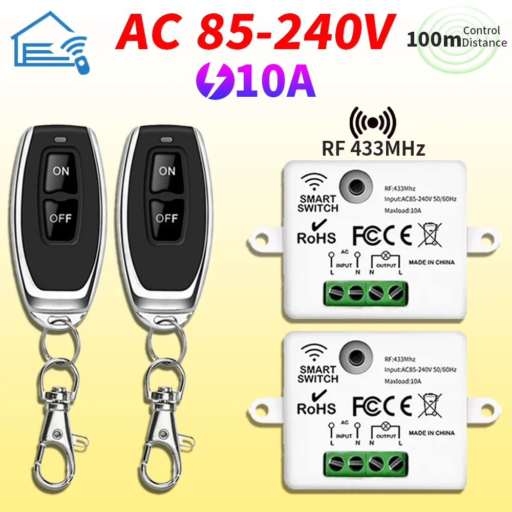 RF433 wireless remote control wall switch module 110V 220V 10A miniature magnetic control relay household lamp fan LED TV