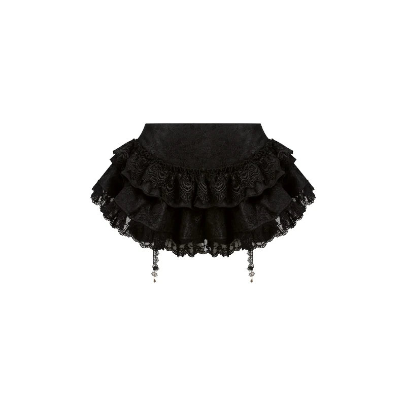 Original Design 2025 Summer Black Slightly Transparent Women's Top Japanese Lace Hollow Out Sweet Mini Cake Skirt Sets Ladies