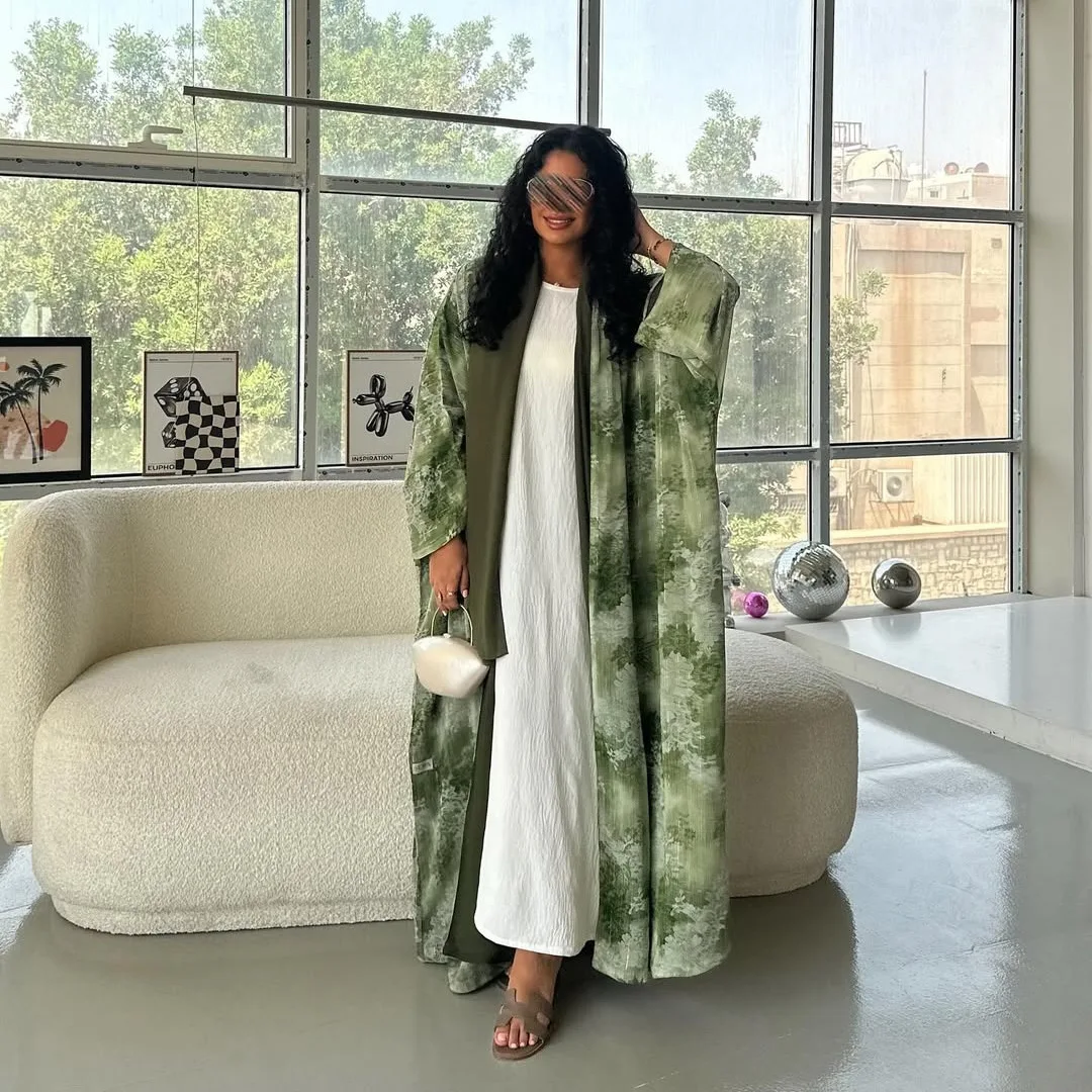 

Женское платье-абайя на Ид, джалабия, кардиган, мусульманское платье с принтом, открытая абайя из Дубая, марокканский кафтан на Рамадан, исламские платья