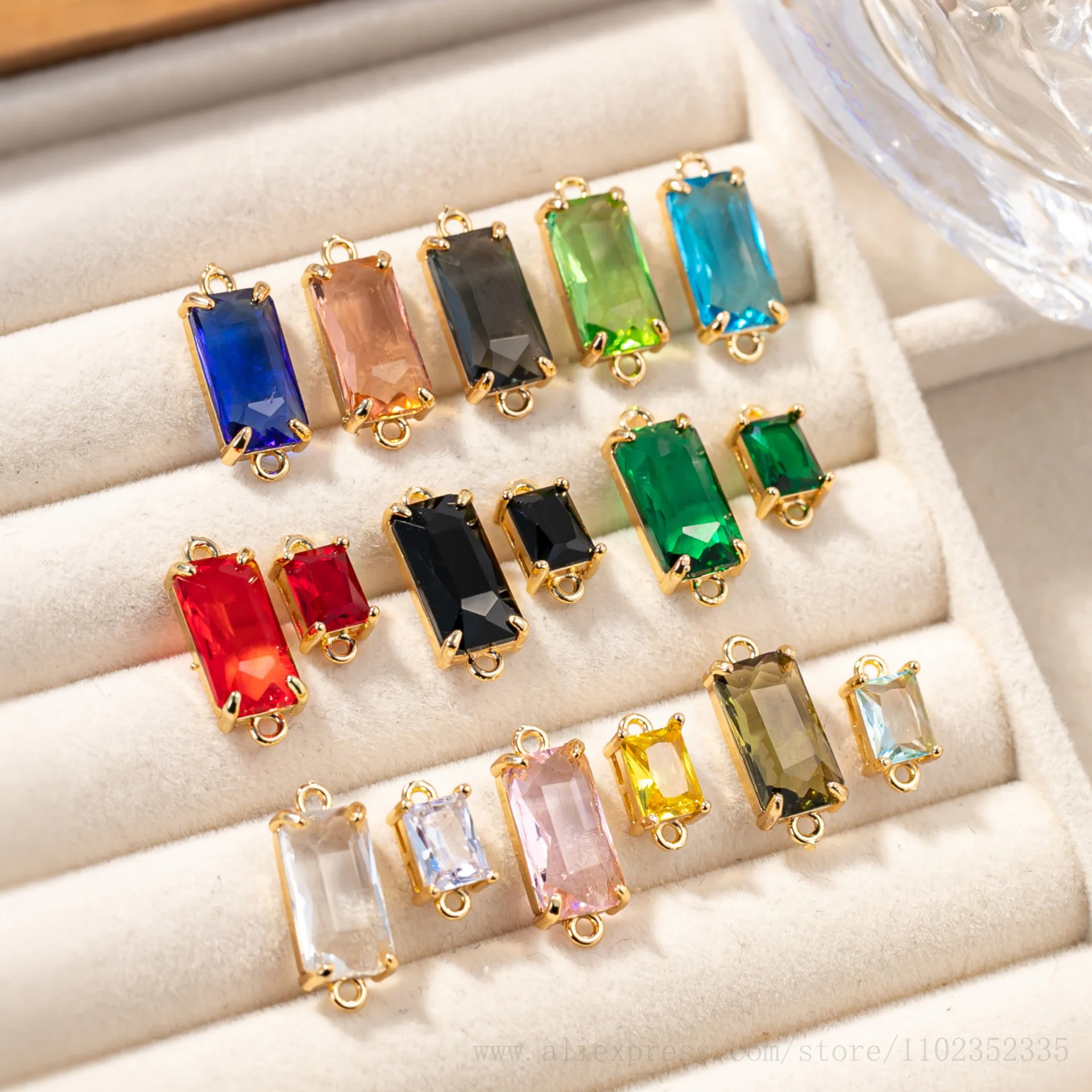 

high quality 14k gold filled charm connector pendant crystal rectangle colorful charm jewelry accessory 30pcs/ Bag
