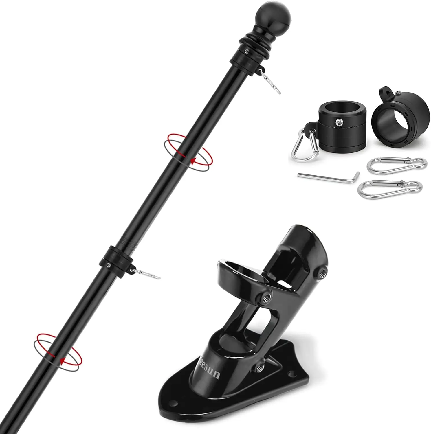 

6FT Flag Pole & Bracket for House Porch Outdoor, Wall Mount Flagpole Kit for 3x5 Flags, Tangle Free, Black