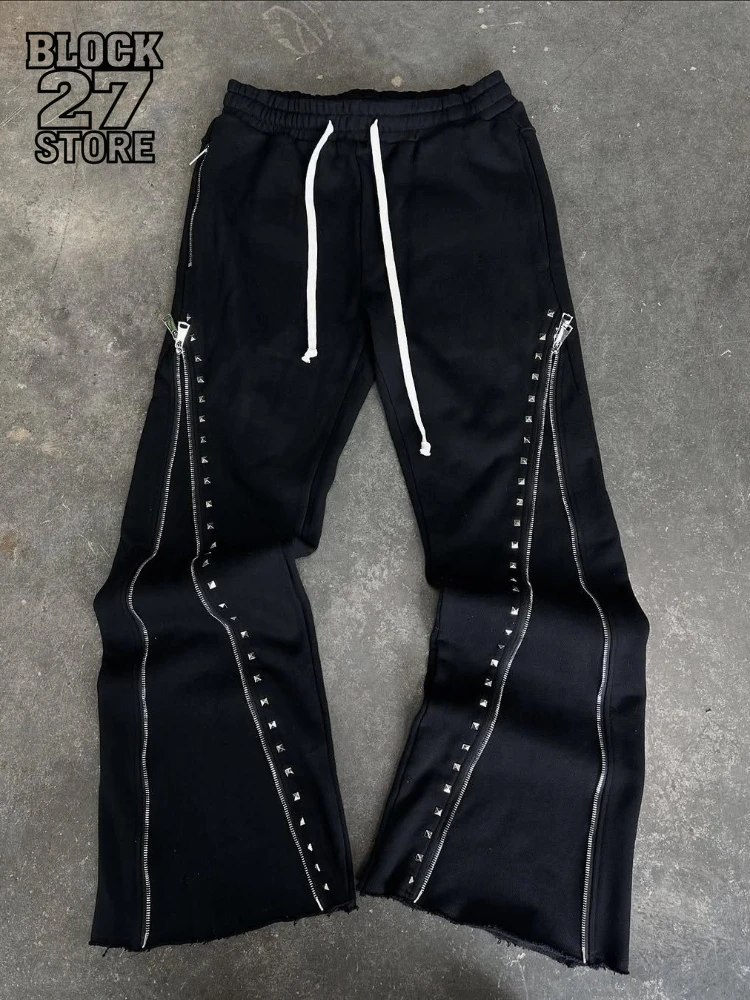 

Mens Pants Harajuku American Spring Heavy Workmanship Wasteland Style Zipper Design Streetwear Unisex Loose Fit High Trousers
