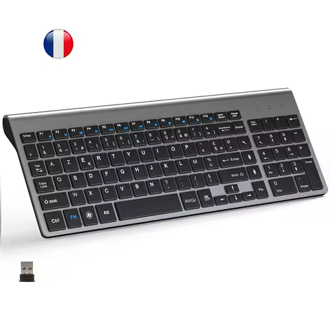 French Wireless Keyboard Ultra Slim 2.4G Silent Compact Energy Saving AZERTY Layout Keyboard Set for Windows PC Laptop