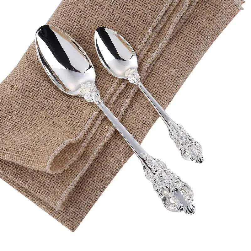 1pcs Luxury Wedding Tableware Silver Plated Dinnerware Cutlery Dinner Knife Fork Soup Spoon Dessert Fruit Salad Fork Teaspoon