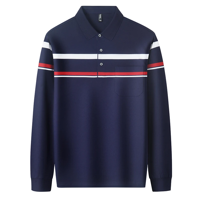 Light luxury men's long sleeve polo shirt high-quality fashion pocket spring autumn comfort leisure pocket new striped T-shirt