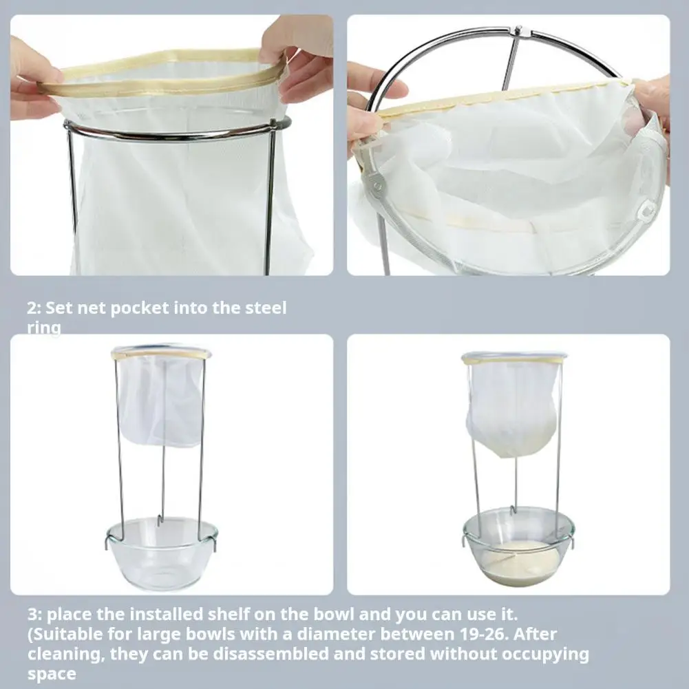 Juice Filtering Set Stainless Steel Jelly Strainer Stand with Reusable Nylon Filter Bags for Nut Milk for Juices for Broth