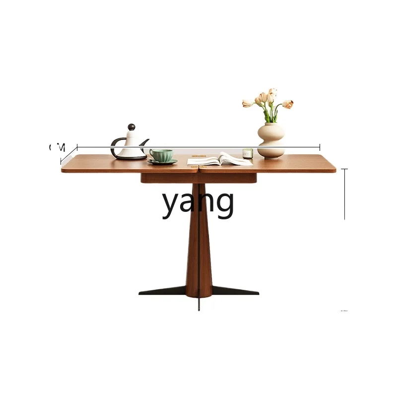 

LTT antique solid wood foldable square table and chair combination household living room small retractable table